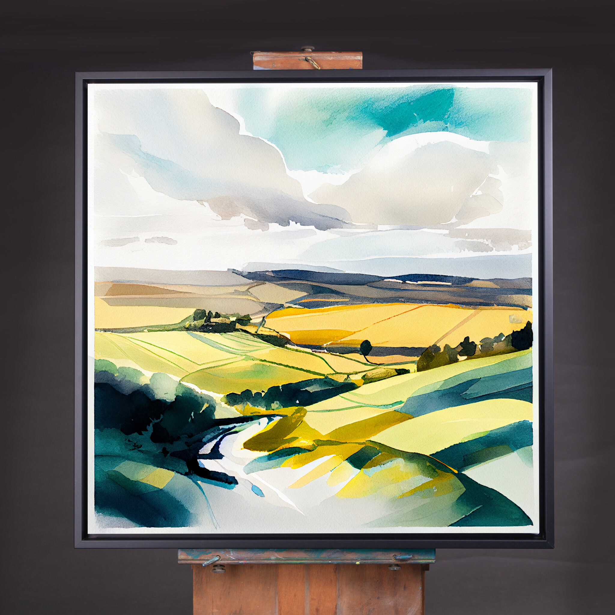 Surrey Hills Modern Watercolor Landscape Art | Green Home Decor for Living Room - CBF