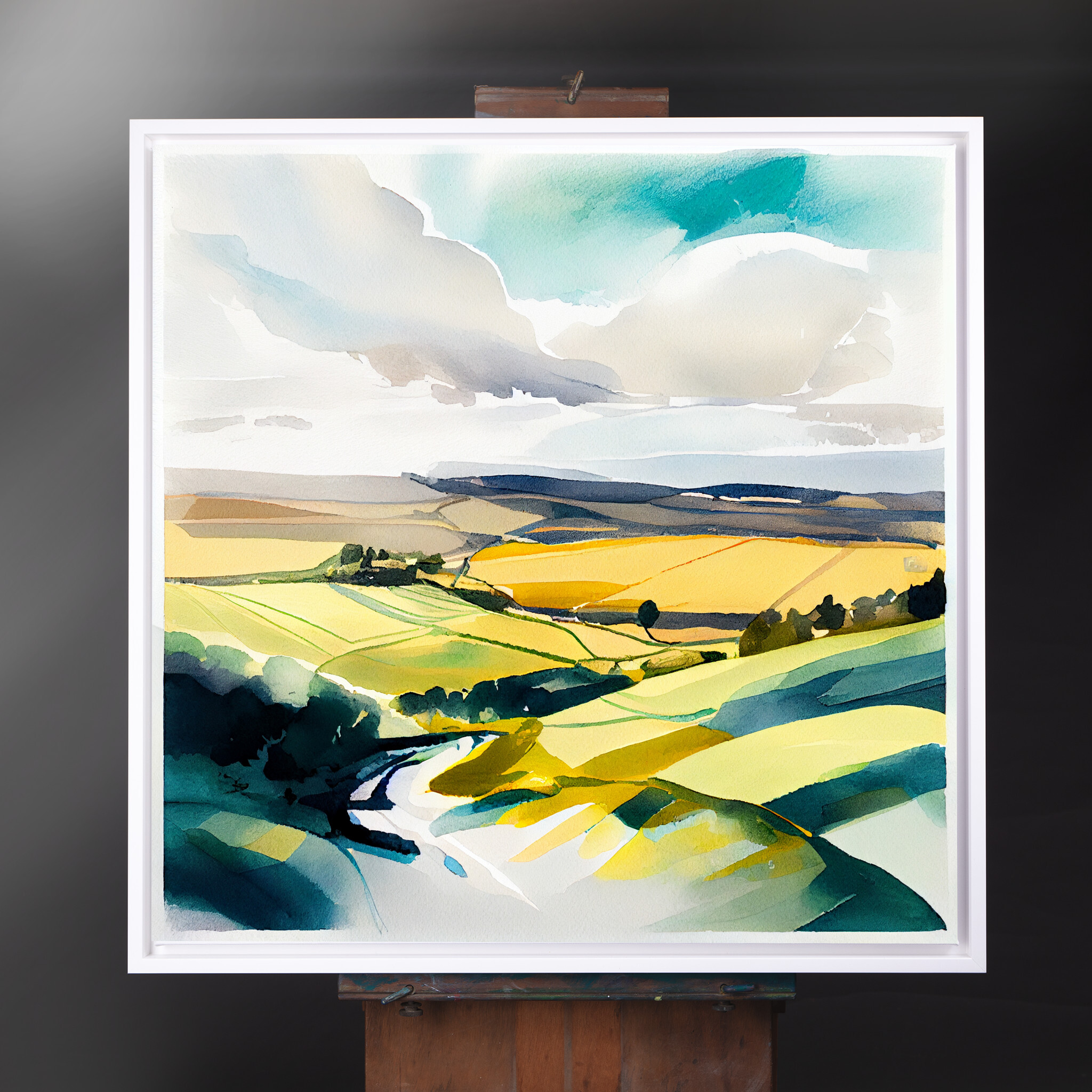 Surrey Hills Modern Watercolor Landscape Art | Green Home Decor for Living Room - CWF