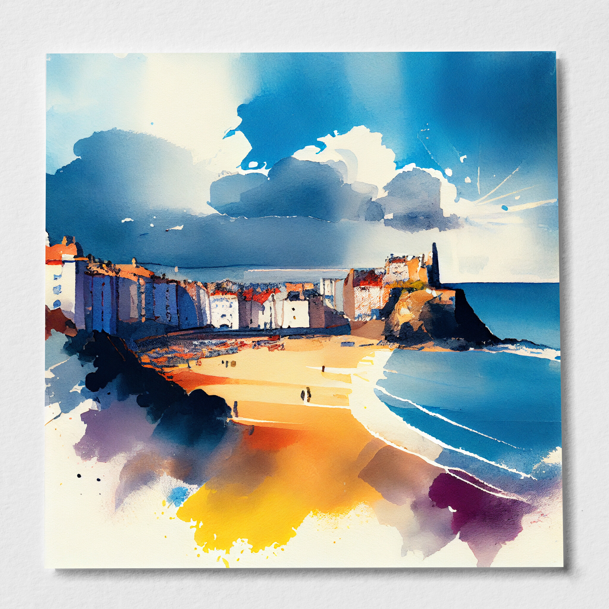 Tenby Coastal Impressionist Blue Living Room Art | Canvas Print Wall Art - P