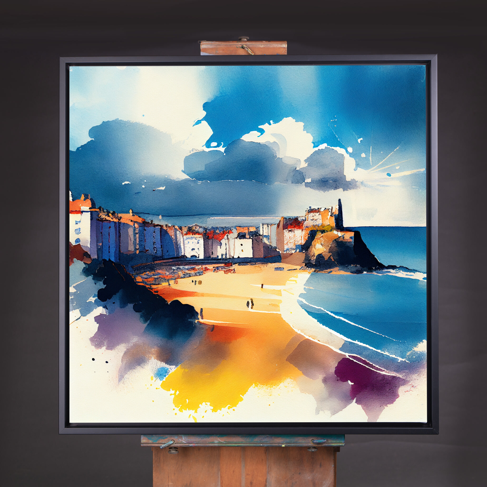 Tenby Coastal Impressionist Blue Living Room Art | Canvas Print Wall Art - CBF