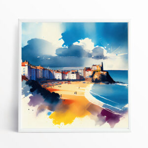 Tenby Coastal Impressionist Blue Living Room Art | Canvas Print Wall Art