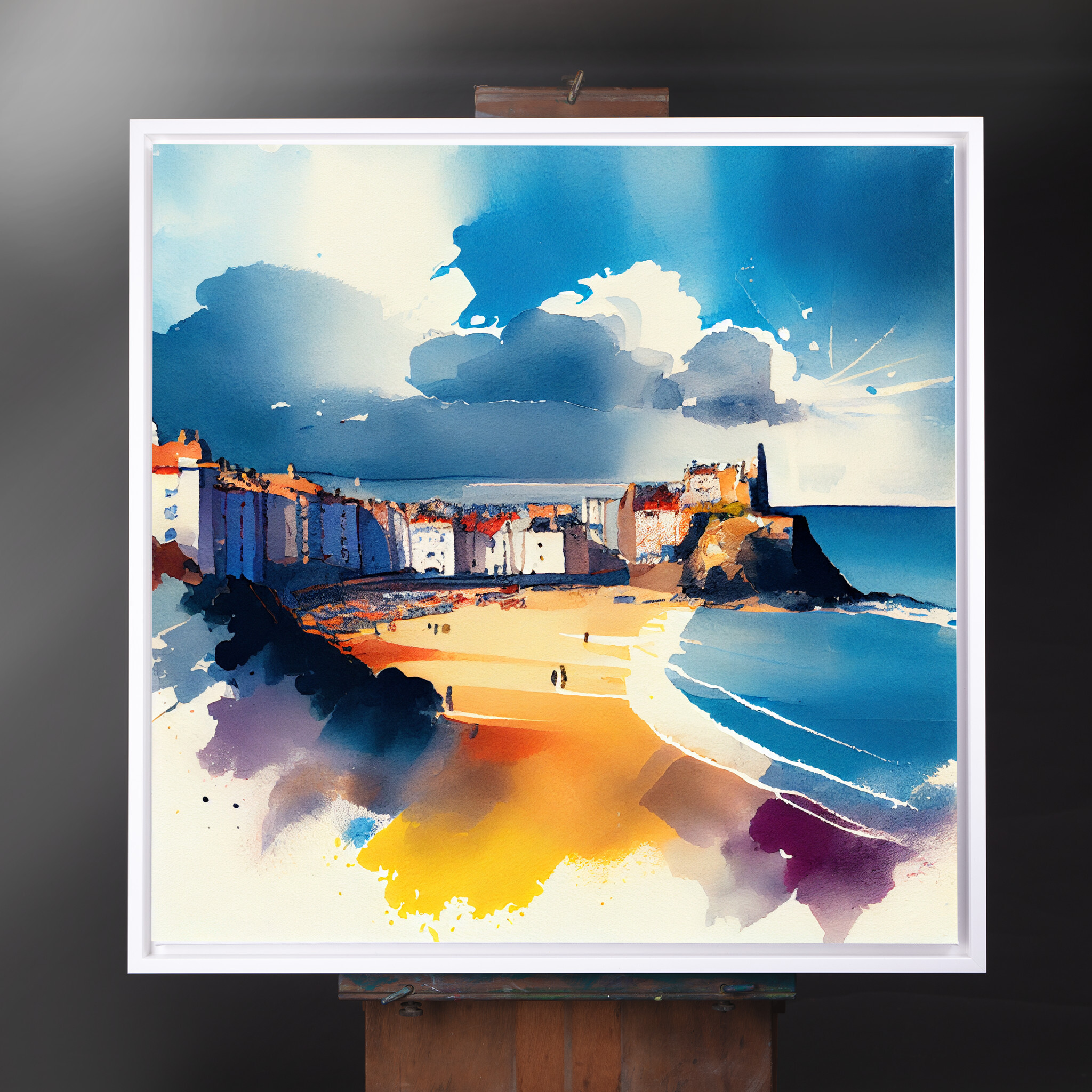 Tenby Coastal Impressionist Blue Living Room Art | Canvas Print Wall Art - CWF