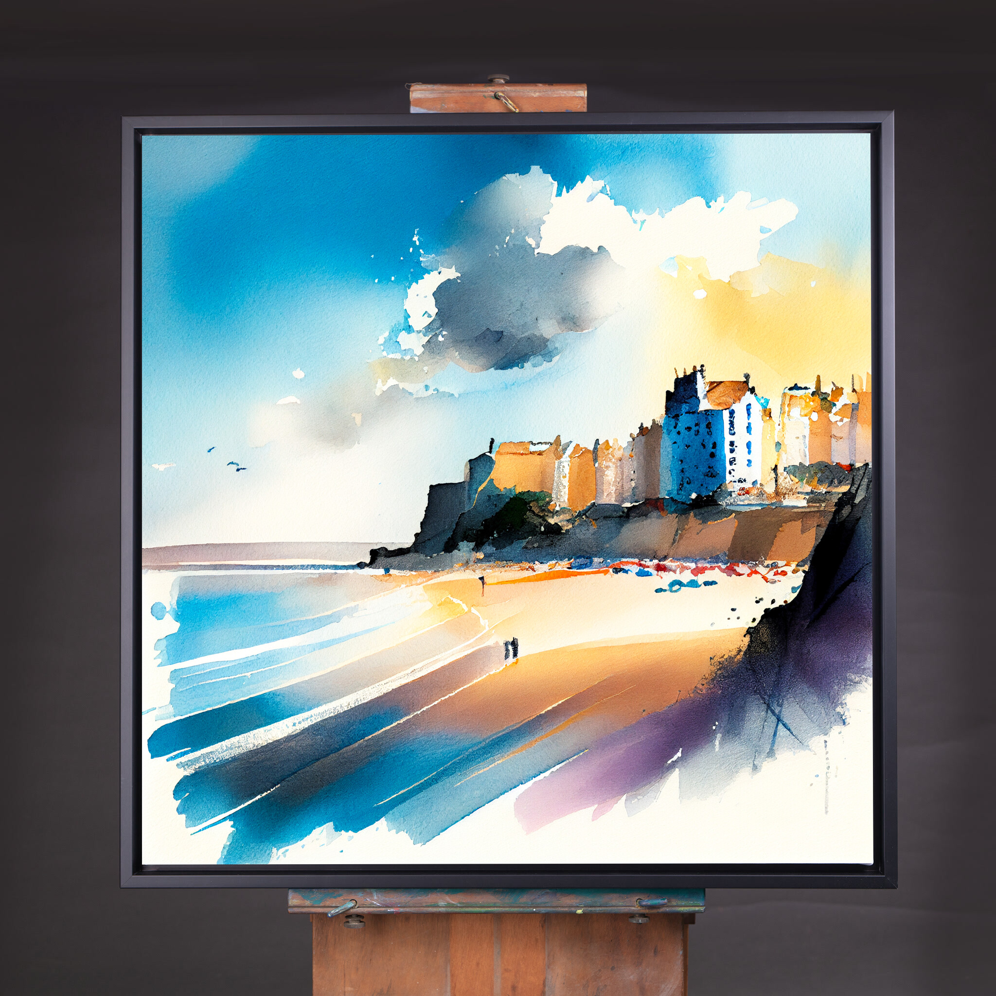 Tenby Coastal Watercolor Blue Art | Living Room Wall Art Canvas Print - CBF