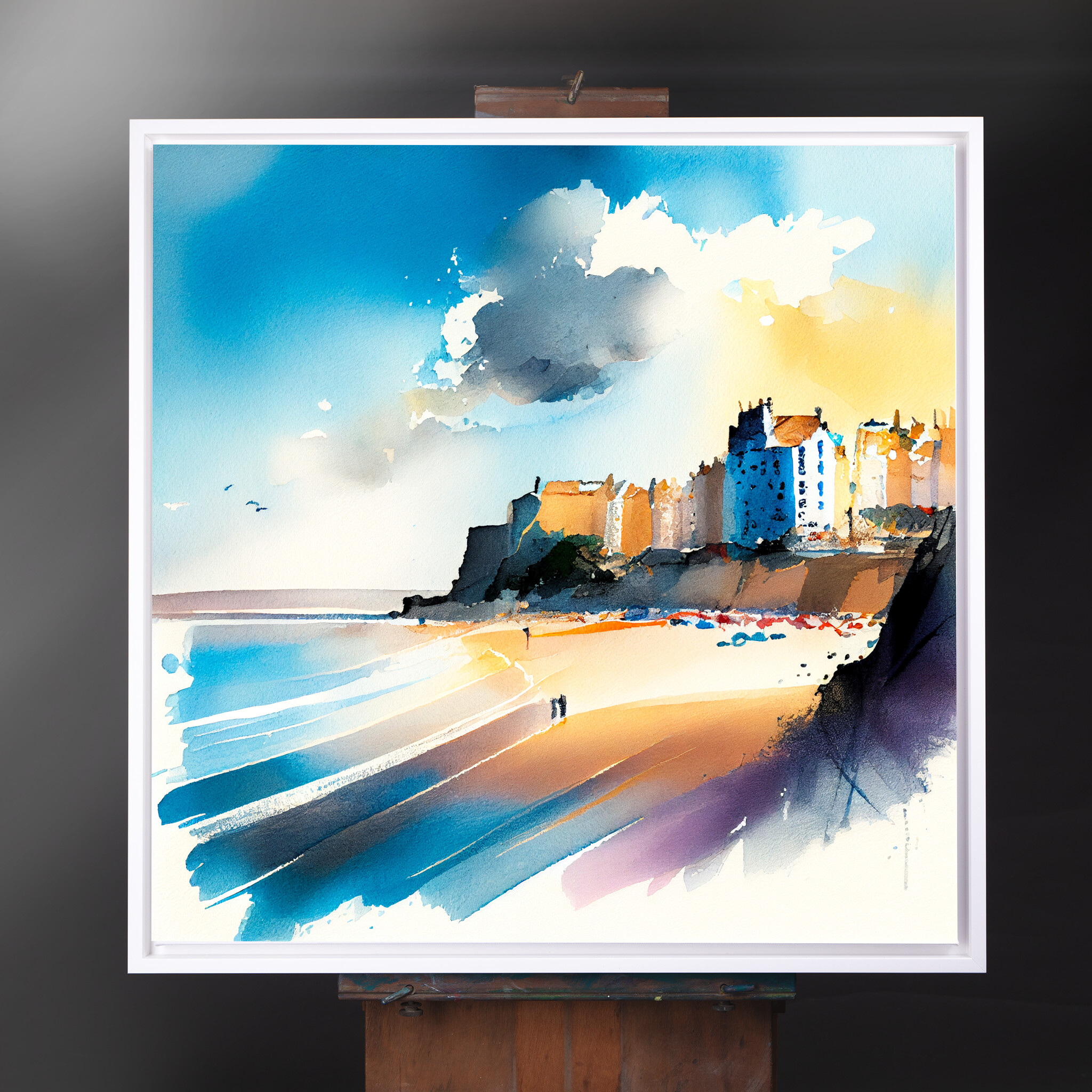 Tenby Coastal Watercolor Blue Art | Living Room Wall Art Canvas Print - CWF