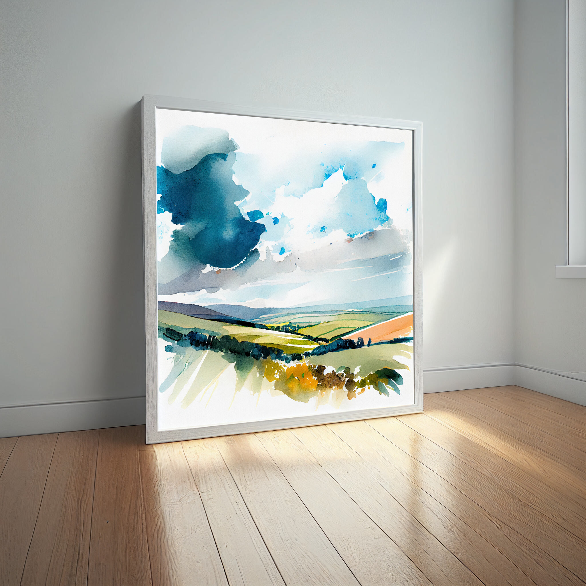 549 Sussex Watercolor Impressionist Landscape | Blue Green Living Room Art -