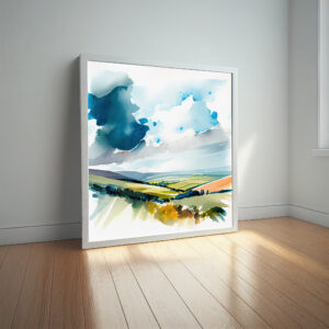 549 Sussex Watercolor Impressionist Landscape | Blue Green Living Room Art - watercolor, landscape, blue art, living room art, office decor