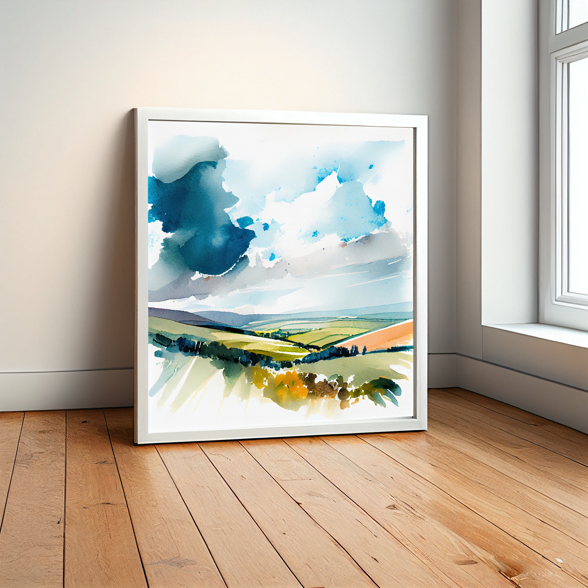 549 Sussex Watercolor Impressionist Landscape | Blue Green Living Room Art -