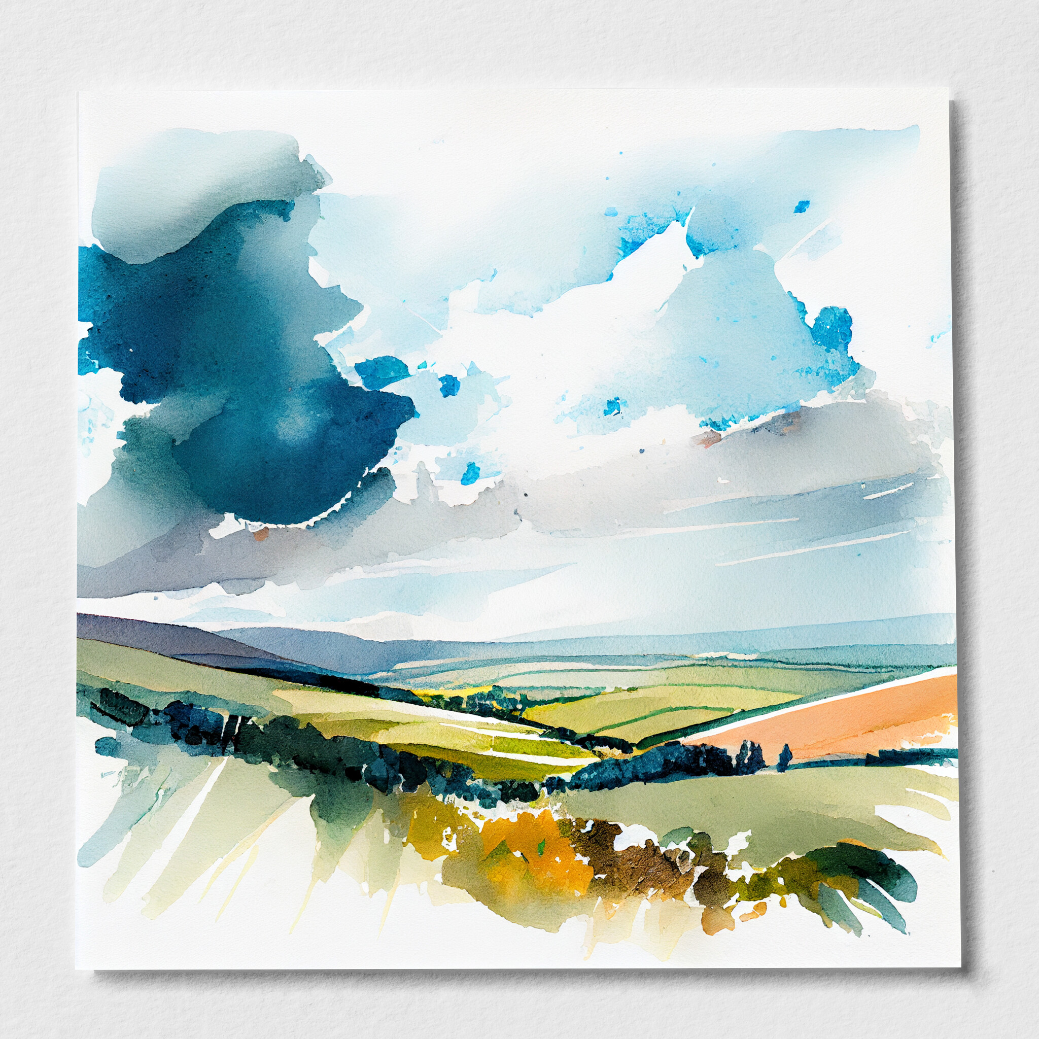 549 Sussex Watercolor Impressionist Landscape | Blue Green Living Room Art - P