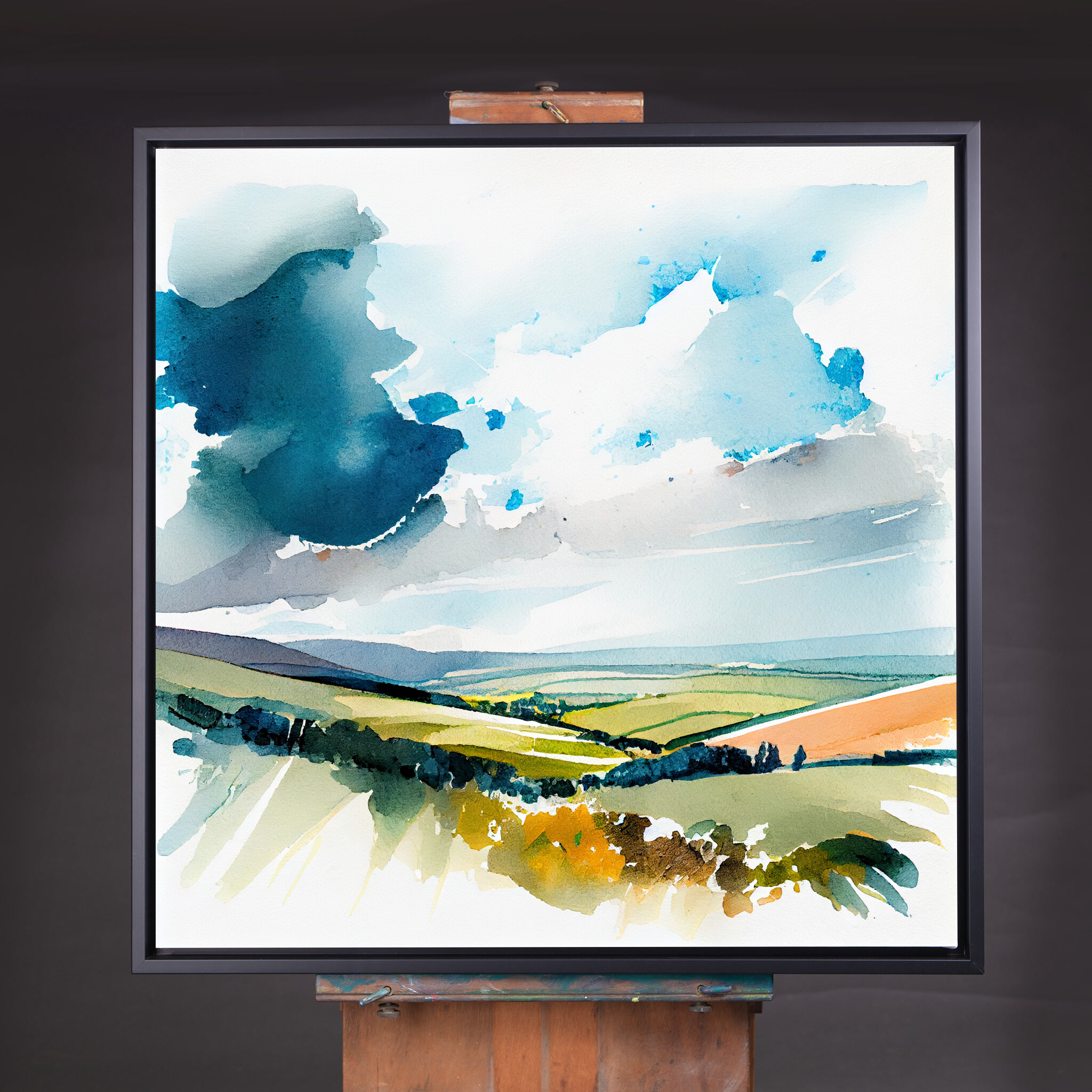 549 Sussex Watercolor Impressionist Landscape | Blue Green Living Room Art - CBF