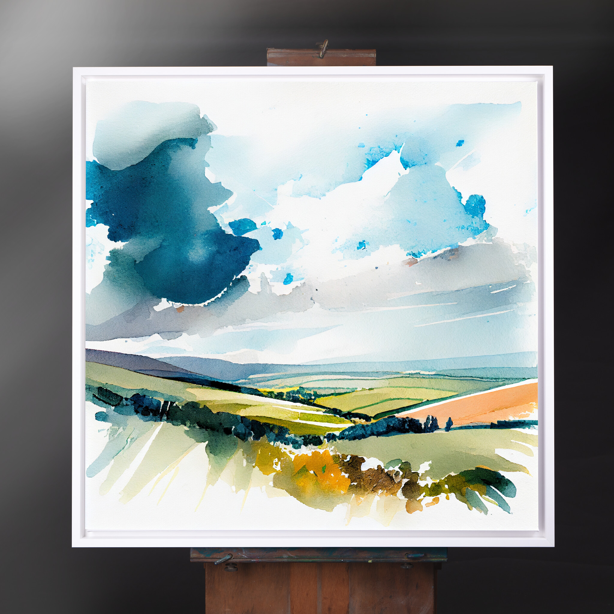 549 Sussex Watercolor Impressionist Landscape | Blue Green Living Room Art - CWF