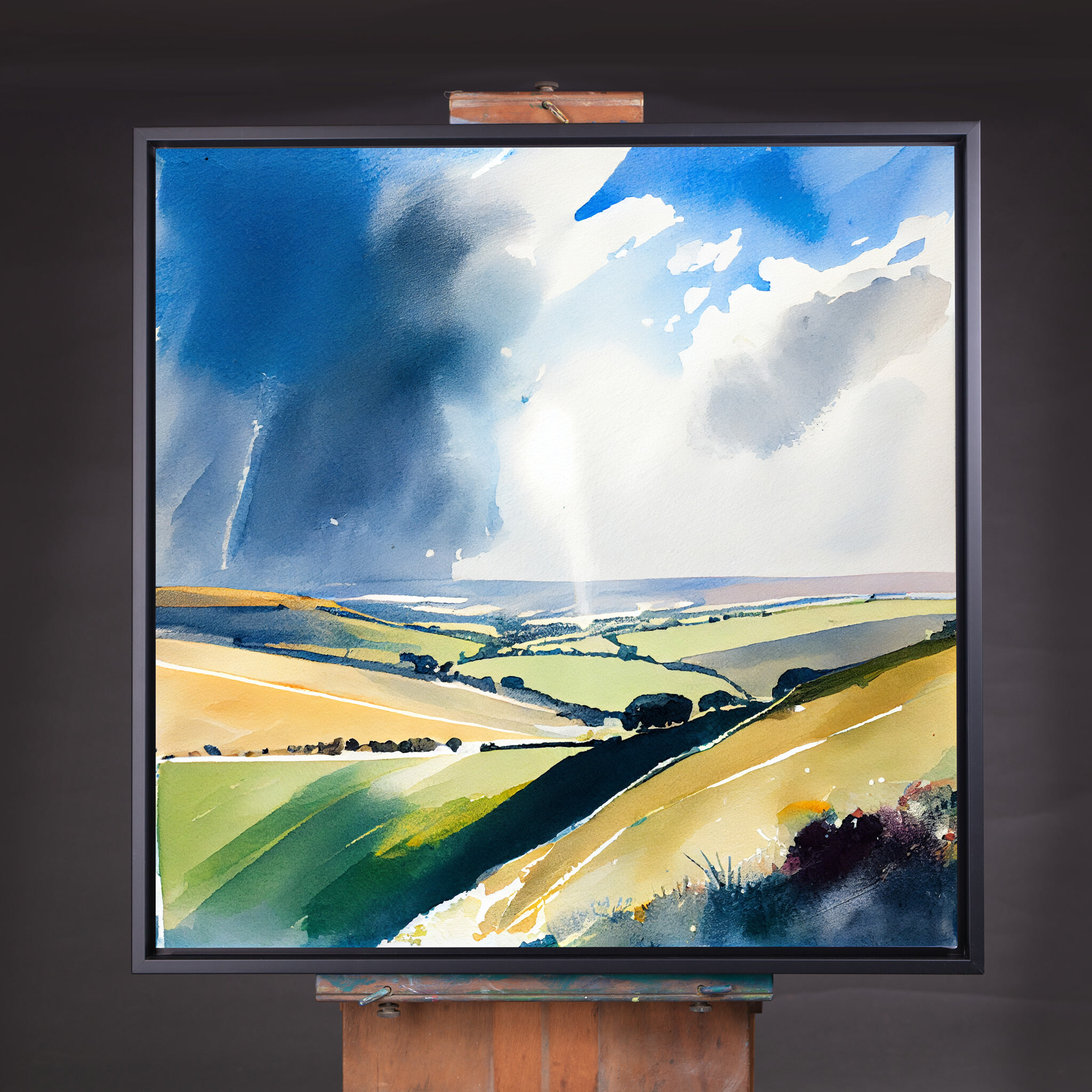 550 North Downs Watercolor Landscape in Blue and Green for Living Room Art | Modern Home Decor - CBF