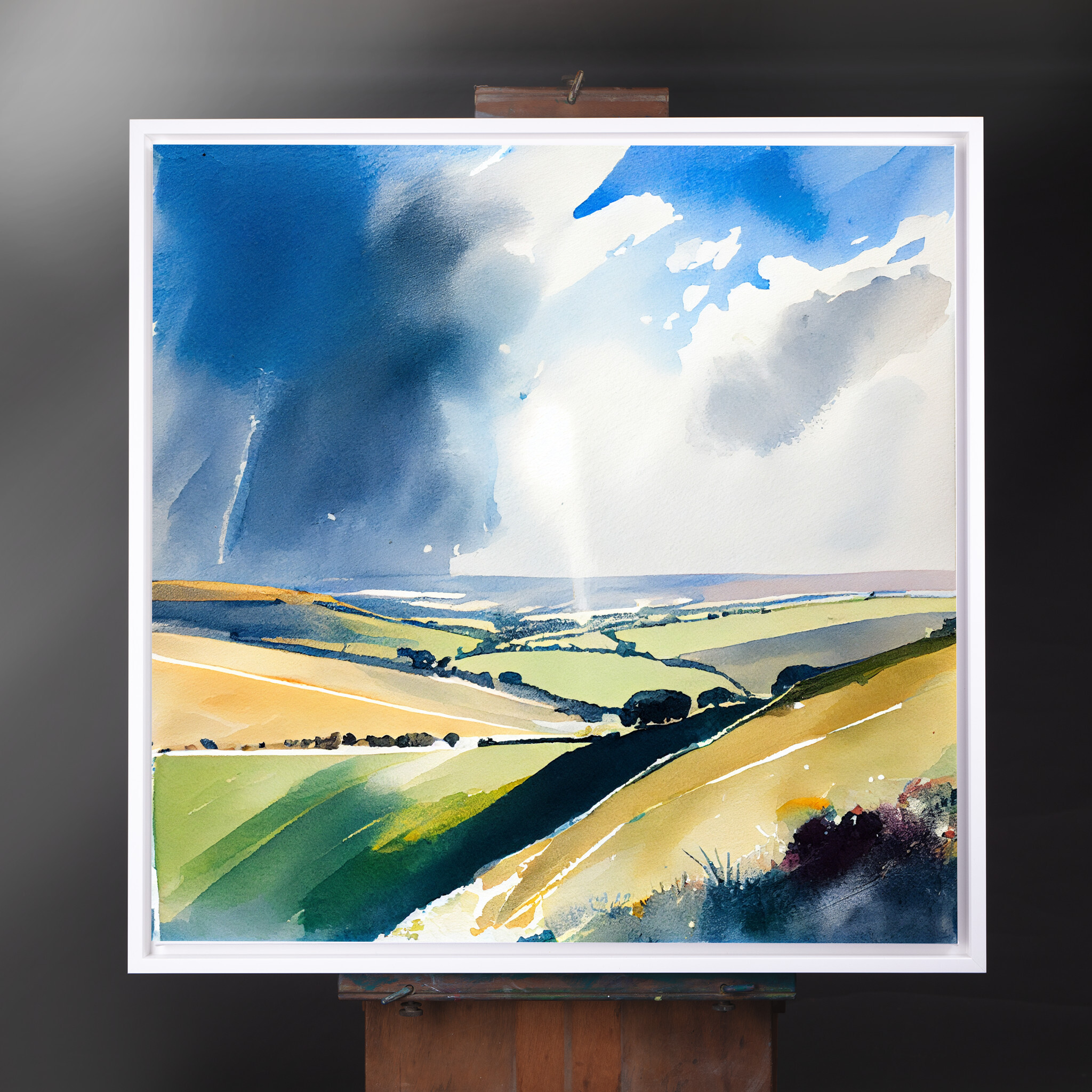 550 North Downs Watercolor Landscape in Blue and Green for Living Room Art | Modern Home Decor - CWF