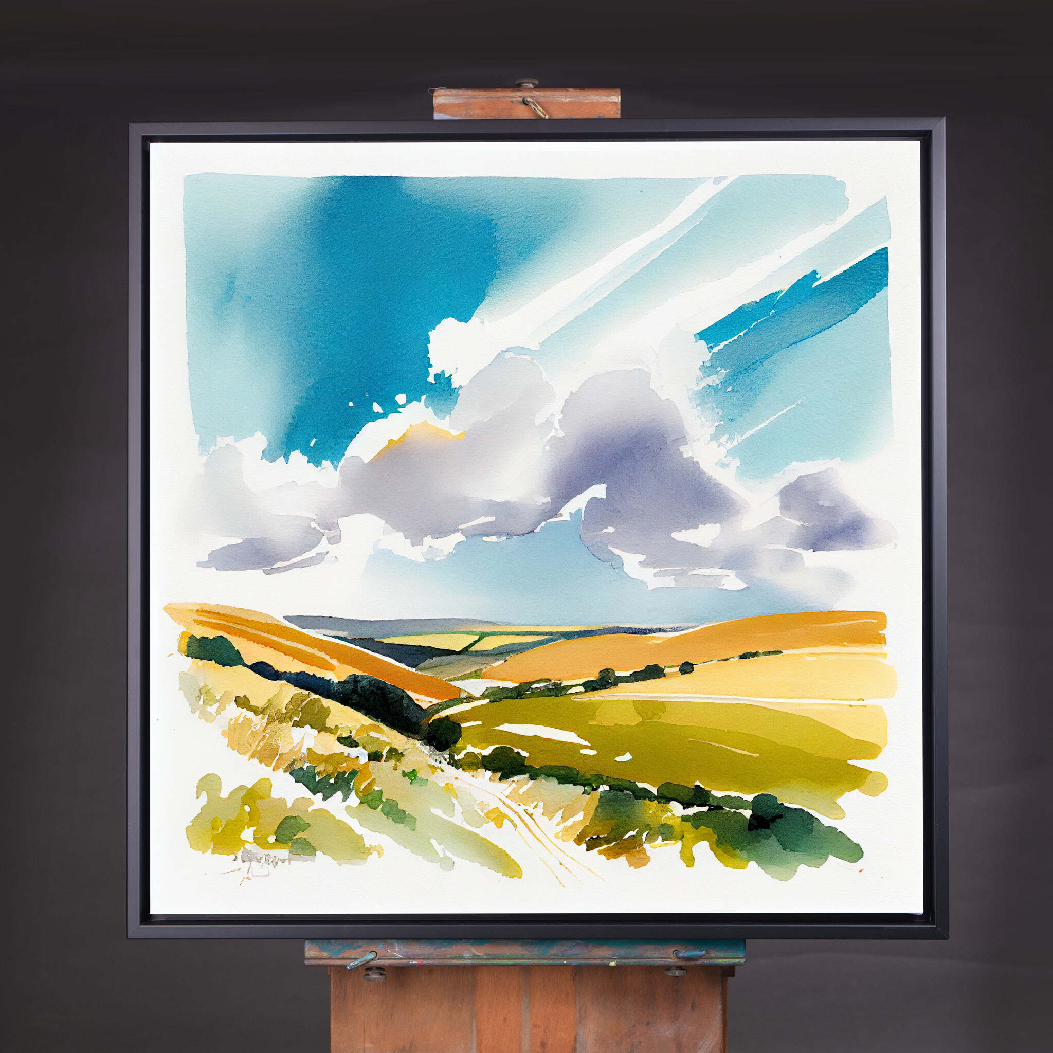 556 Southdowns Watercolor Landscape Living Room Art | Blue Sky Wall Decor - CBF