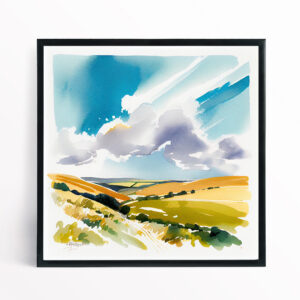 556 Southdowns Watercolor Landscape Living Room Art | Blue Sky Wall Decor - BFP