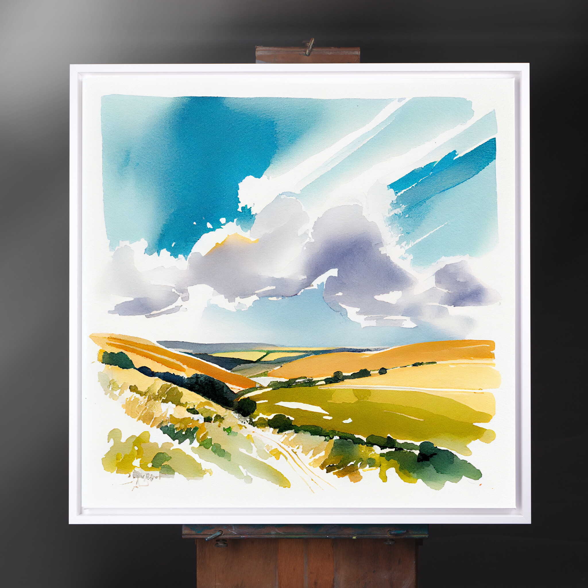 556 Southdowns Watercolor Landscape Living Room Art | Blue Sky Wall Decor - CWF