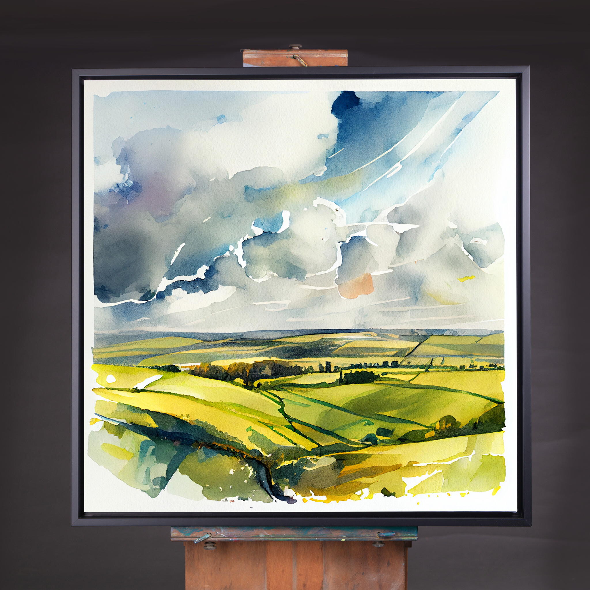 558 Southdowns Watercolor Landscape Art | Green Hills Bedroom Decor - CBF