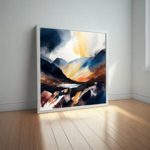 Lake District Abstract Blue Tones Living Room Wall Art | Warm Landscape Decor - abstract, landscape, blue tones, living room, bedroom decor