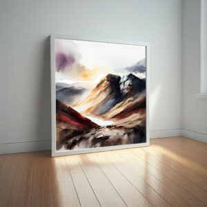 Scafell Pike Watercolor Landscape Earth Tones Living Room Art | Wall Decor - watercolor, landscape, earth tones, living room art, bedroom decor