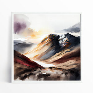 Scafell Pike Watercolor Landscape Earth Tones Living Room Art | Wall Decor