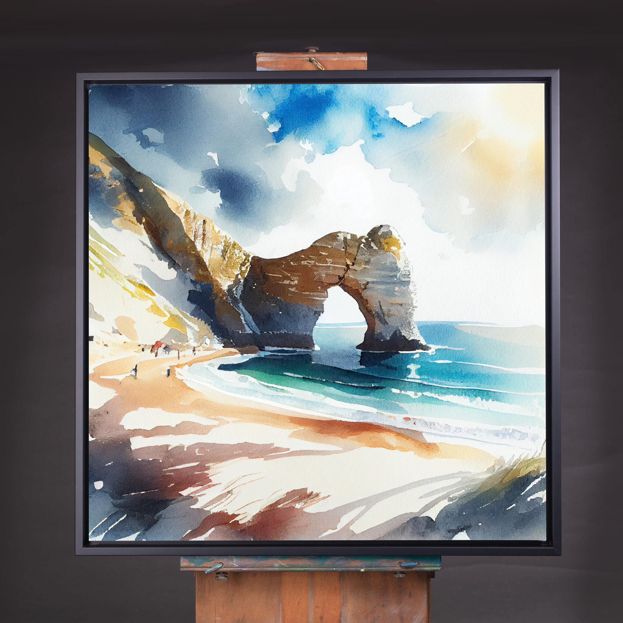 Durdle Door Coastal Watercolor Blue Art Living Room Wall Art | Beach Scene Decor - CBF