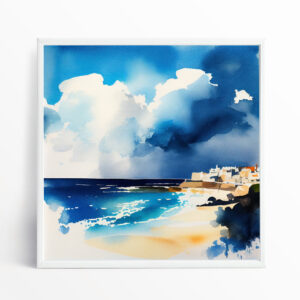 St Ives Coastal Impressionist Blue Art | Living Room Wall Art for Home Decor