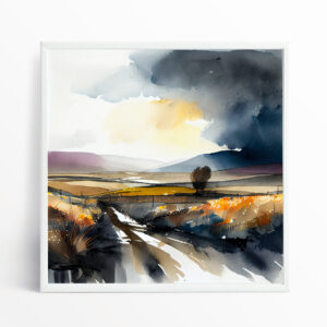 Ribble Valley Watercolor Landscape Grey Tones Living Room Wall Art | Minimalist Canvas Decor