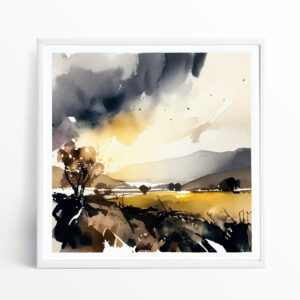 Ribble Valley Watercolor Landscape Earth Tones Living Room Wall Art | Nature Home Decor