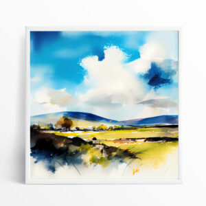 Ribble Valley Watercolor Landscape Blue Art for Living Room | Modern Home Decor Canvas Print