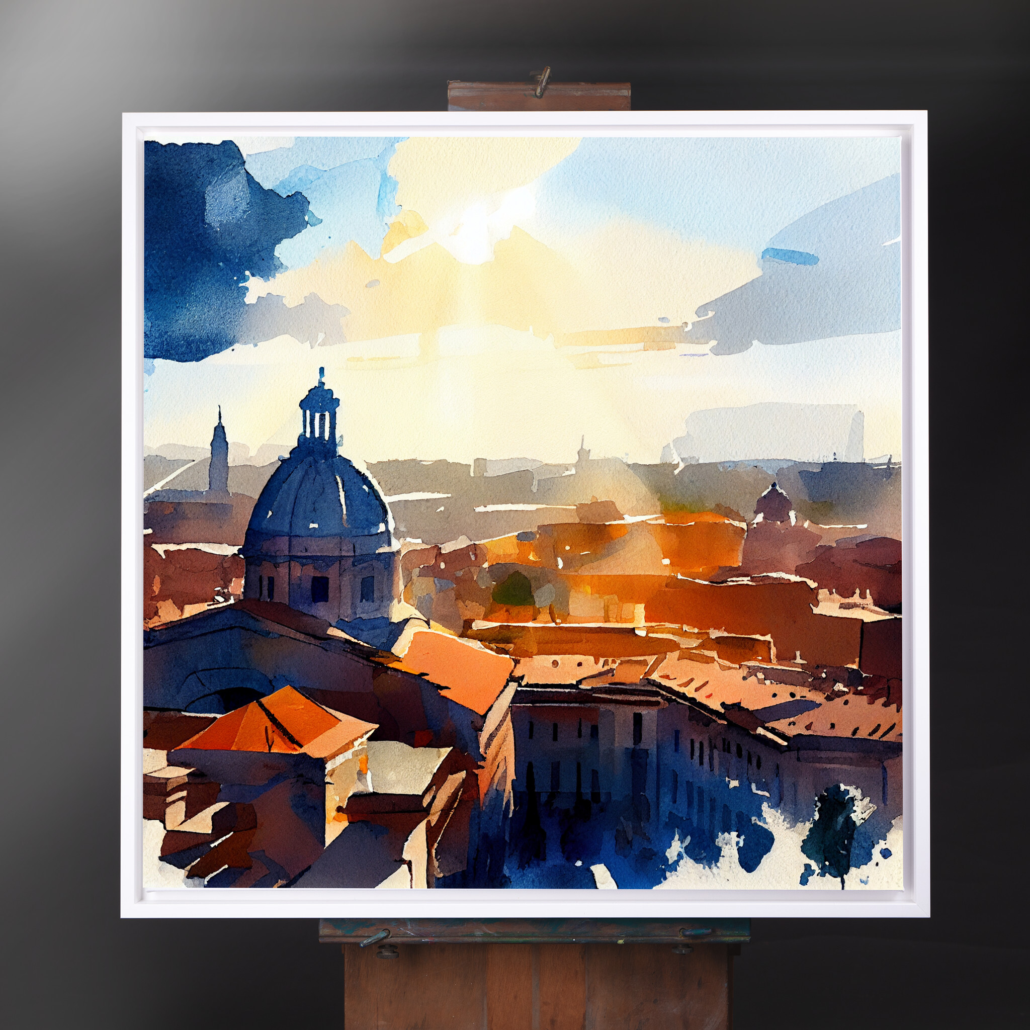 Rome Abstract Landscape Watercolor Modern Living Room Wall Art | Blue & Warm Tones Home Decor - CWF