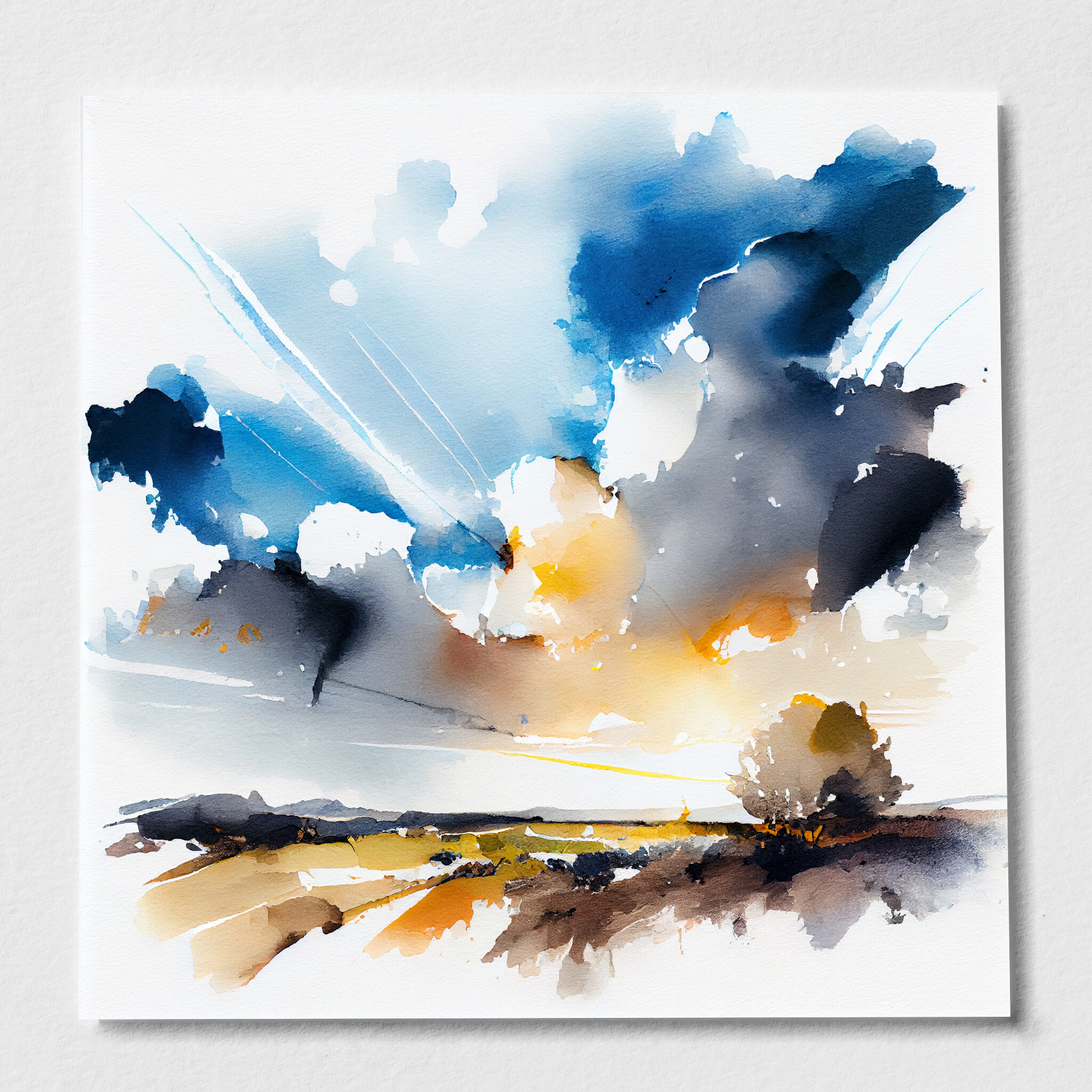 Cornwall Abstract Landscape Blue Living Room Wall Art | Modern Home Decor - P