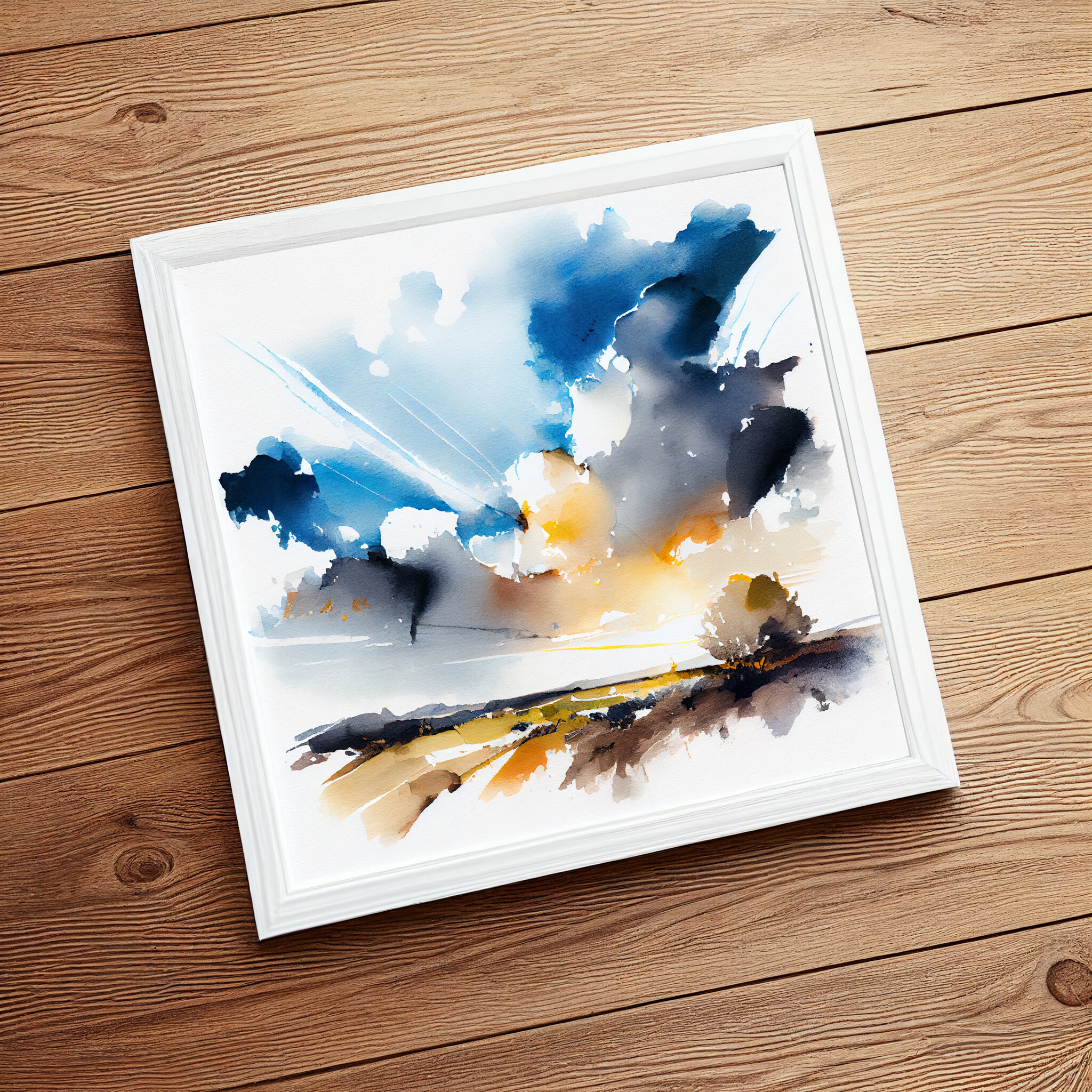 Cornwall Abstract Landscape Blue Living Room Wall Art | Modern Home Decor -
