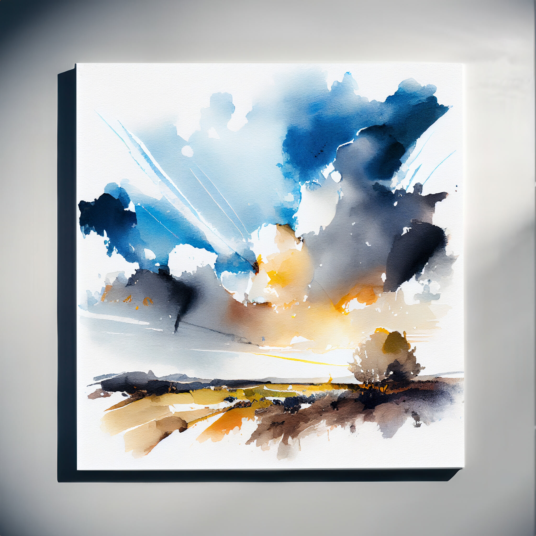 Cornwall Abstract Landscape Blue Living Room Wall Art | Modern Home Decor - C