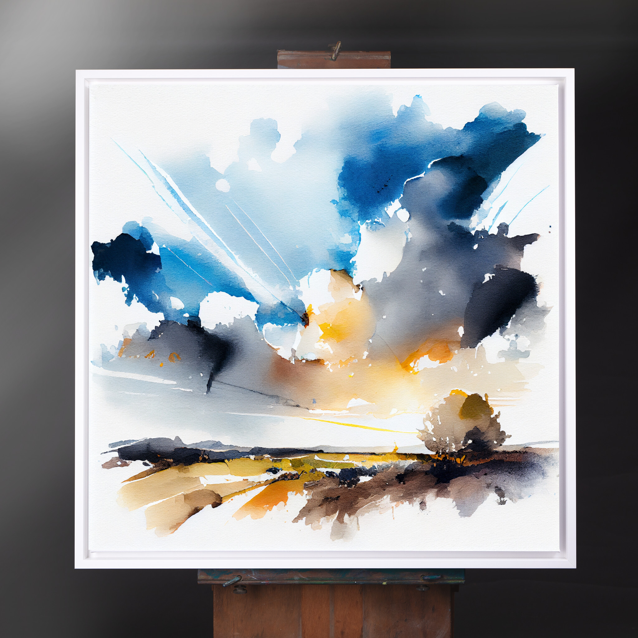 Cornwall Abstract Landscape Blue Living Room Wall Art | Modern Home Decor - CWF