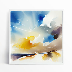 Cornwall Skyscape Abstract Blue Art Living Room Wall Art | Modern Warm Tones Decor