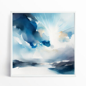 Cornwall Skyscape Abstract Blue Living Room Art | Modern Watercolor Home Decor
