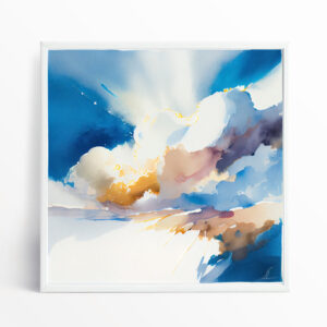 Skyscape Abstract Blue Gold Accents Living Room Wall Art | Modern Home Decor