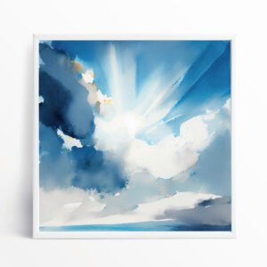 Cornwall Skyscape Abstract Blue Living Room Wall Art | Serene Cloud Home Decor