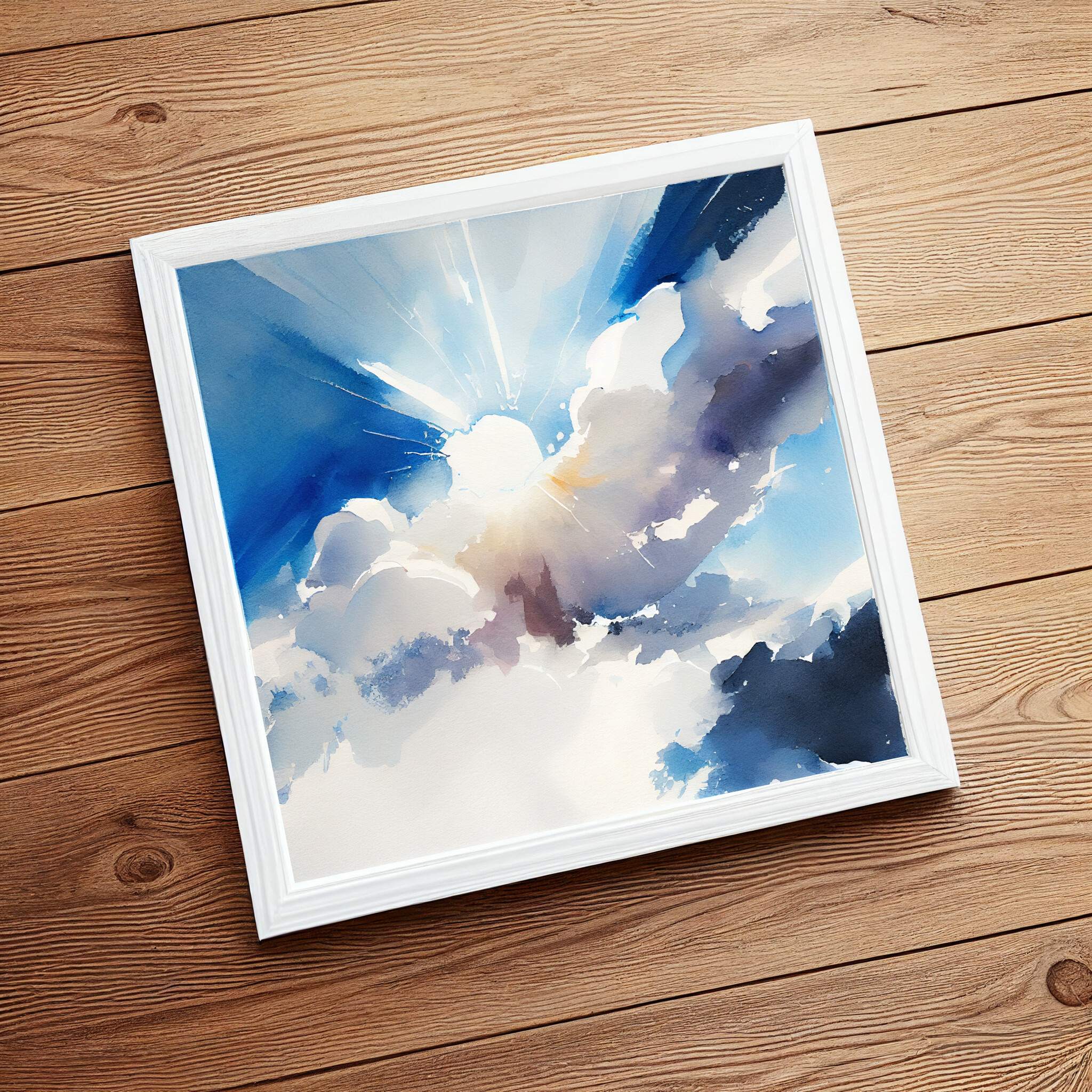 Cornwall Skyscape Abstract Blue Living Room Wall Art | Modern Home Decor -