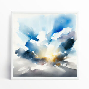 Cornwall Skyscape Abstract Blue Living Room Wall Art | Calming Watercolor Decor