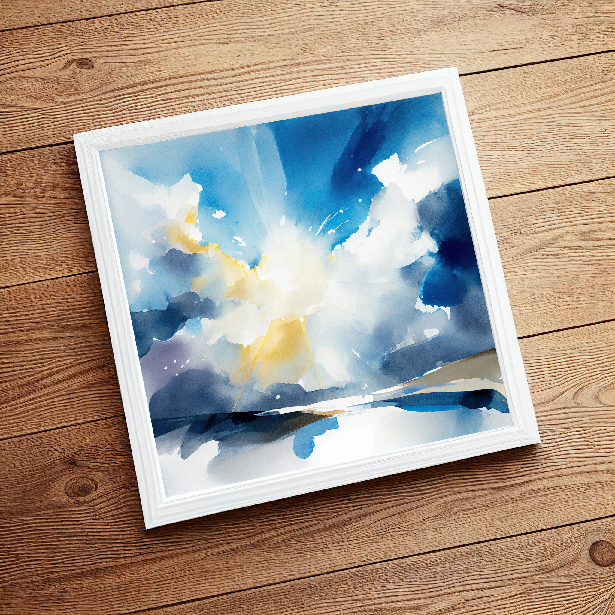 Cornwall Skyscape Abstract Blue Living Room Wall Art | Modern Home Decor -