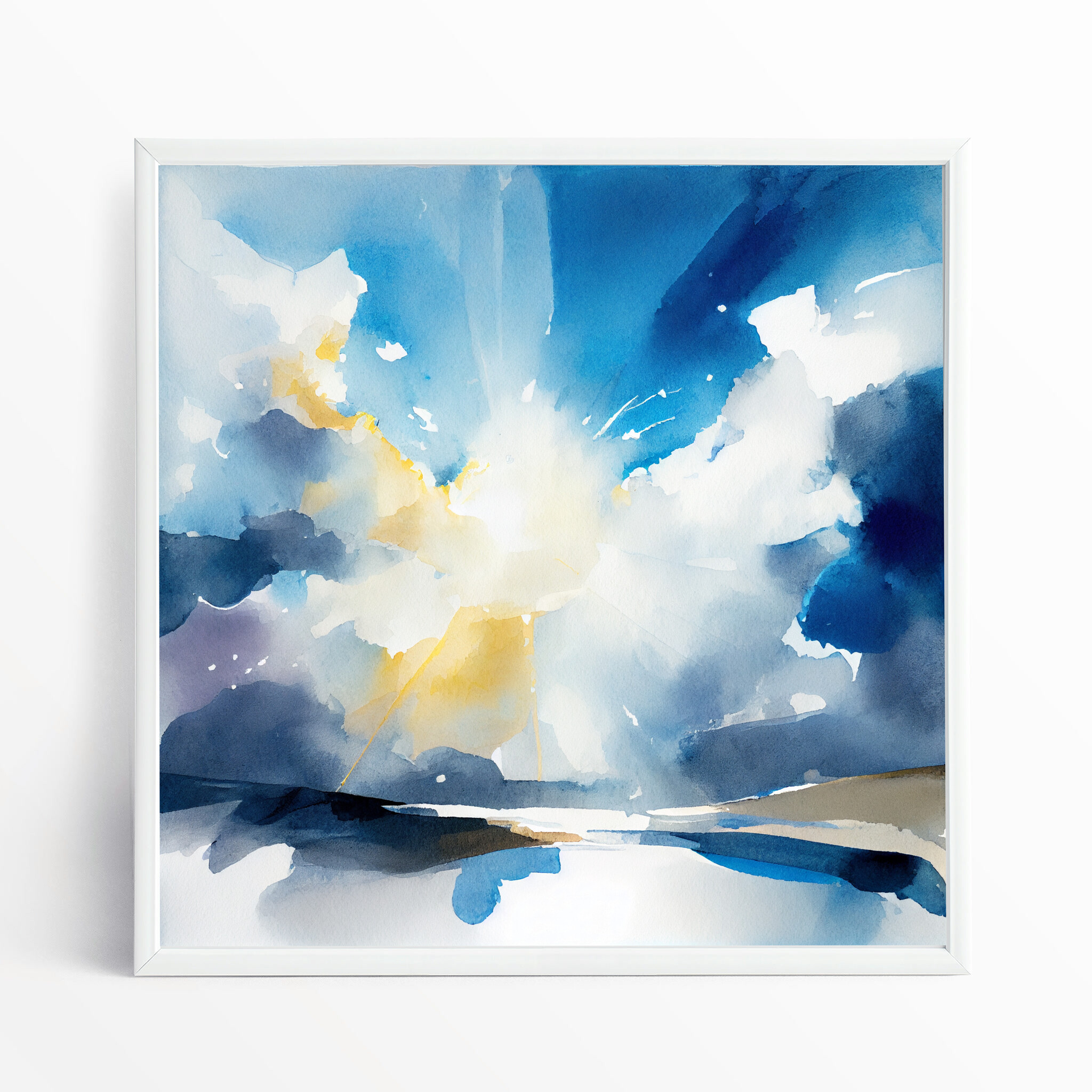 Cornwall Skyscape Abstract Blue Living Room Wall Art | Modern Home Decor
