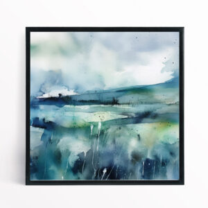 Southdowns Watercolor Landscape Blue Green Living Room Wall Art | Office Decor - BFP