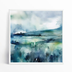 Southdowns Watercolor Landscape Blue Green Living Room Wall Art | Office Decor