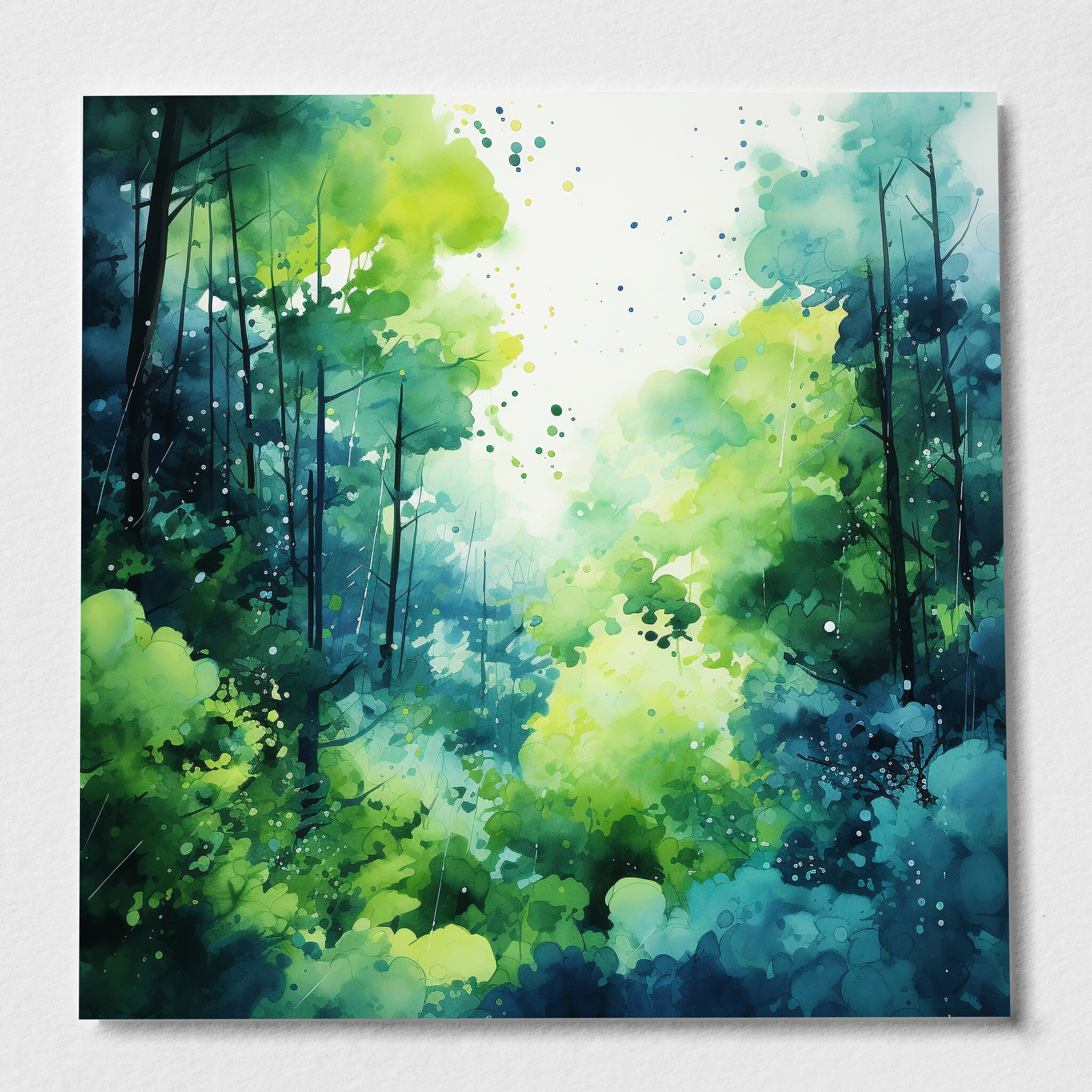 Woodland Abstract Watercolor Green Blue Forest Wall Art | Modern Home Decor - P