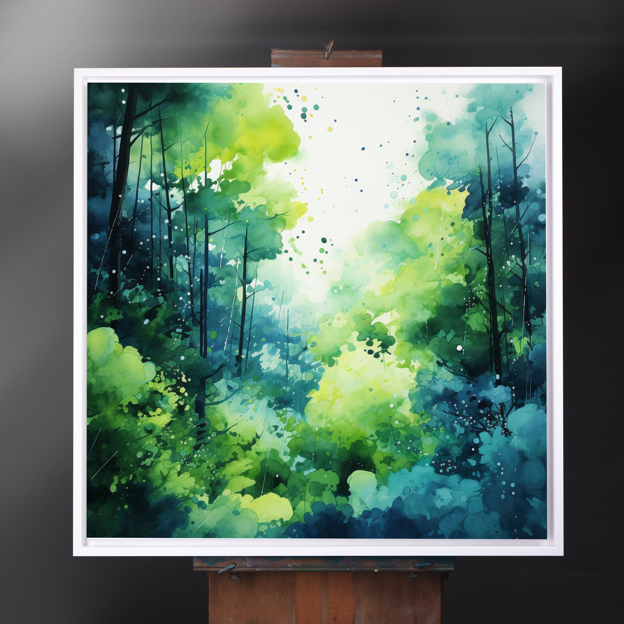 Woodland Abstract Watercolor Green Blue Forest Wall Art | Modern Home Decor - CWF