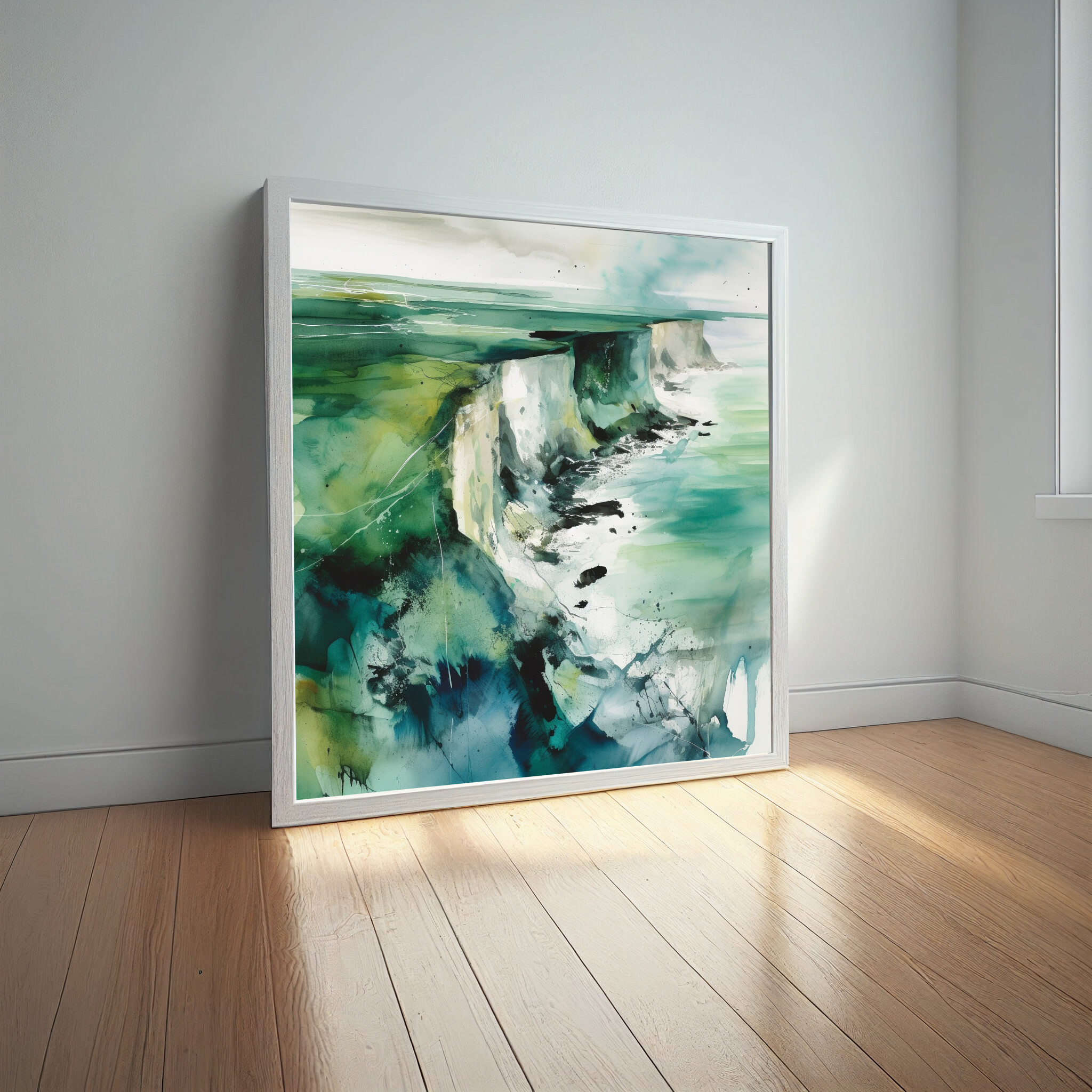 Birling Gap Abstract Blue Green Coastal Living Room Wall Art | Canvas Print Decor -
