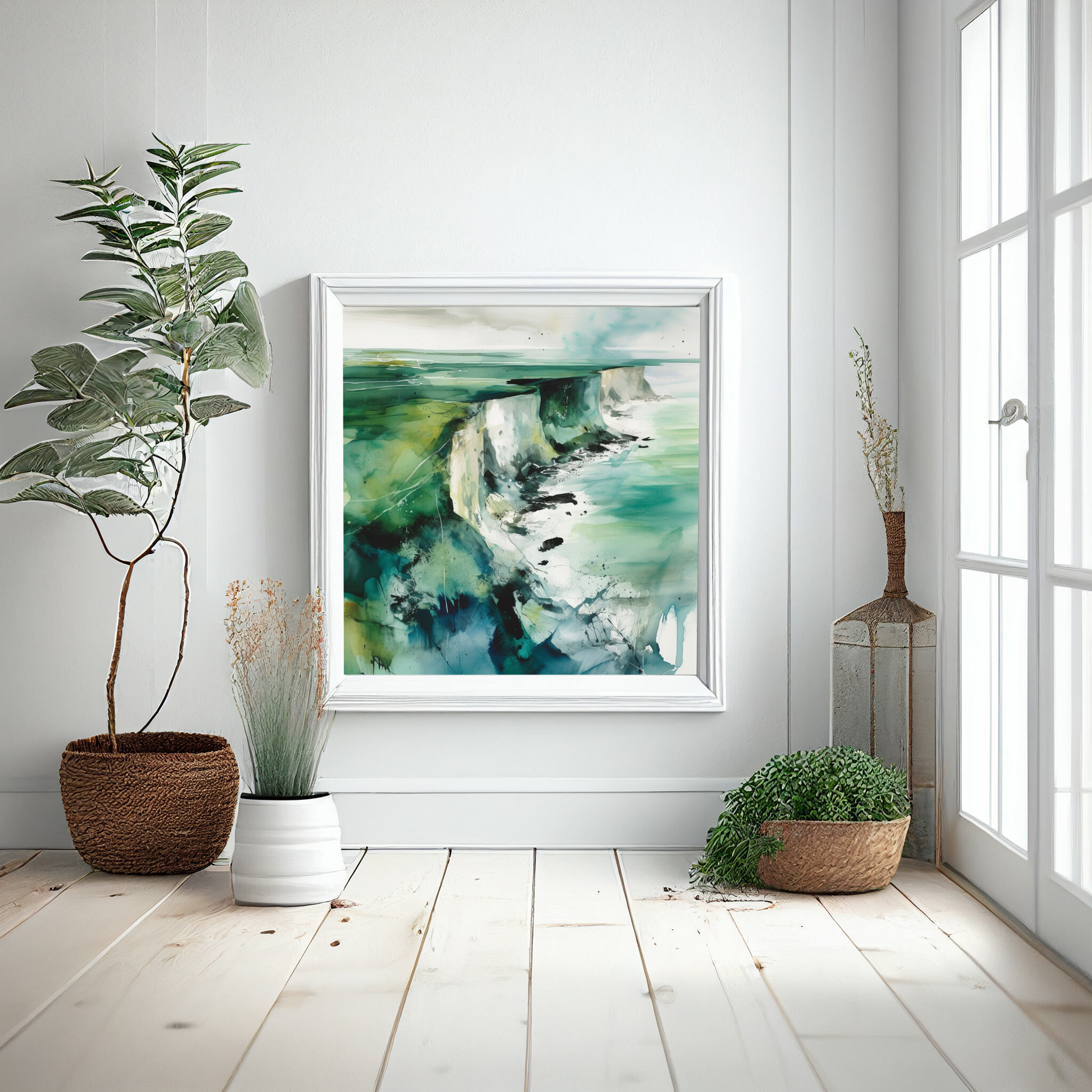 Birling Gap Abstract Blue Green Coastal Living Room Wall Art | Canvas Print Decor -