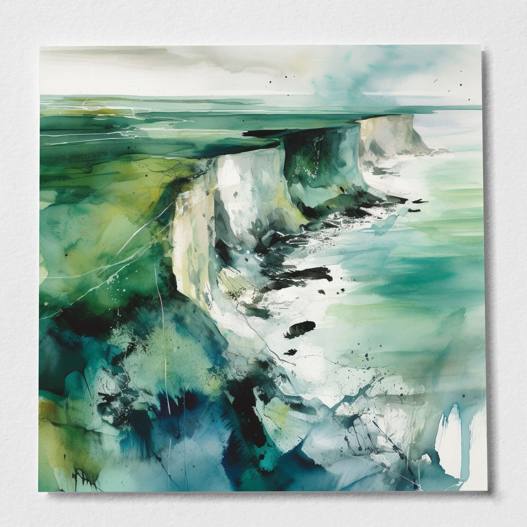 Birling Gap Abstract Blue Green Coastal Living Room Wall Art | Canvas Print Decor - P