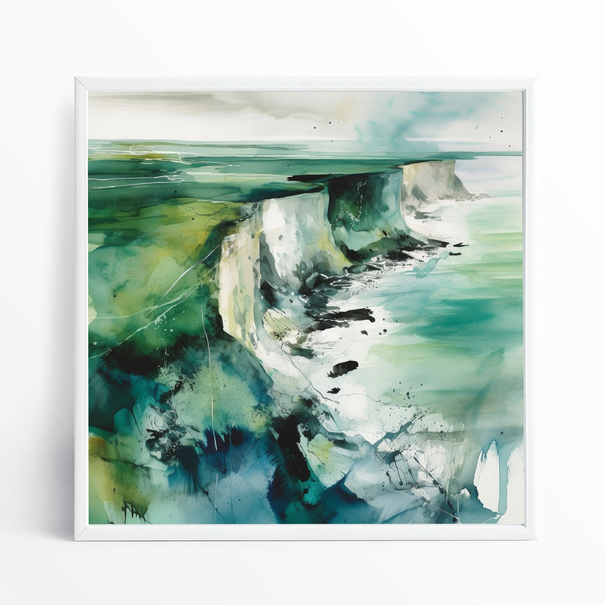 Birling Gap Abstract Blue Green Coastal Living Room Wall Art | Canvas Print Decor - WFP