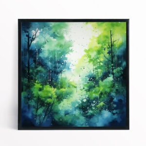 Forest Abstract Green Blue Living Room Wall Art | Nature Home Decor - BFP